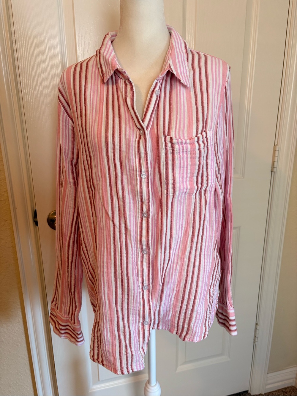 Nordstrom's Caslon Pink & White Striped Lightweight Shirt